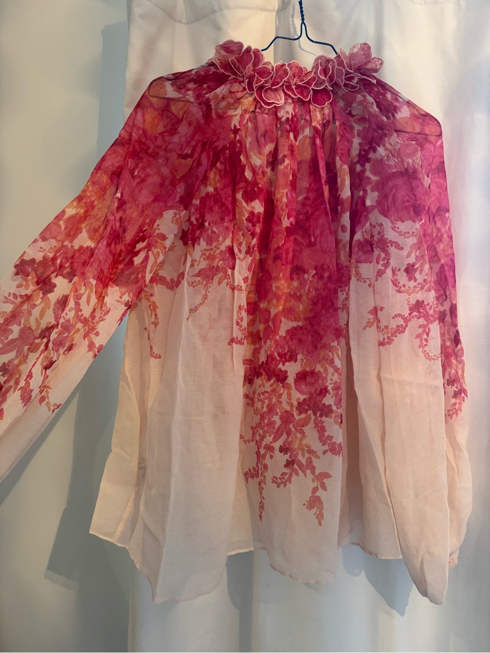Zimmermann Pink and Coral Floral Tie-Front Sheer Blouse - Picture 2 of 4